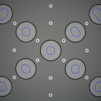 Das Testchart mit neun Siemenssternen dient zur Messung der Auflösung an verschiedenen Positionen im Bild
