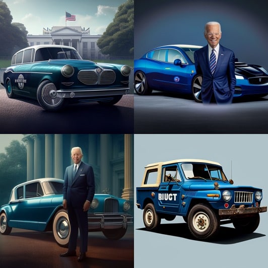 Die von der KI generierten Autos für den US-Präsidenten Joe Biden.