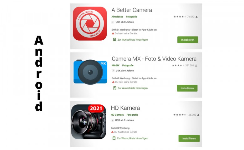 Foto-App für Android: A better Camera, Camera MX und HD Camera