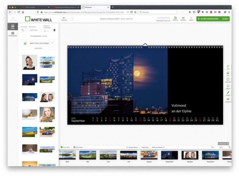 Whitewall Fotokalender Online erstellen Bei Whitewall gibt es ausschließlich eine Web-Anwendung. Diese ist schick, schnell und reicht für einfache Kalenderdesigns aus. Besonderheiten gibt es jedoch nicht.