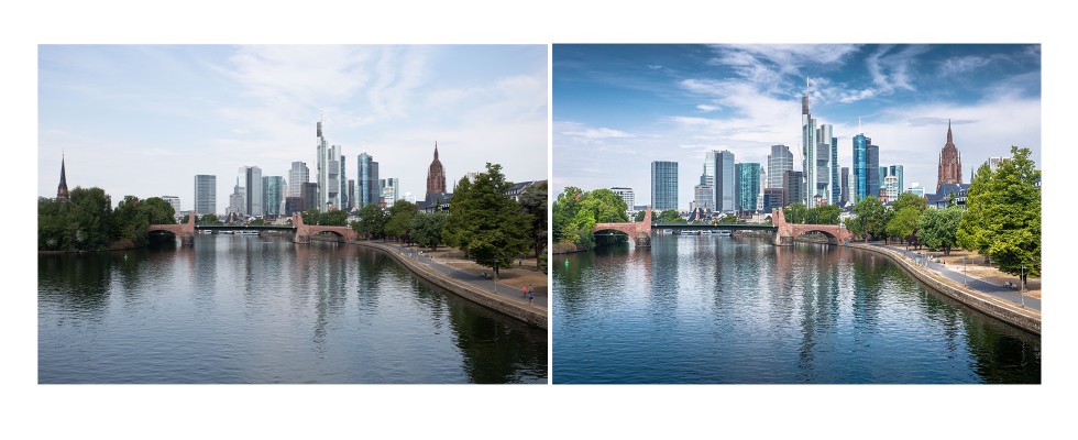 Links das Original, rechts die in Photoshop bearbeitete Skyline.