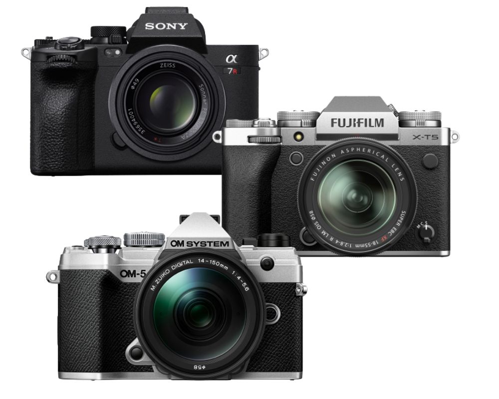 Sony Alpha 7R V, Fujifilm X-T5 und OM System OM-5