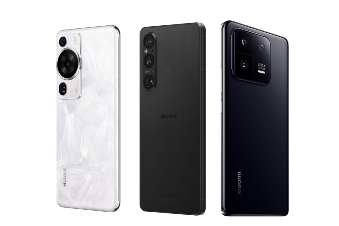Die drei Smartphones im Test von lins nach rechts: Huawei P60 Pro, Sony Xperia 1 V und Xiaomi 13 Pro.