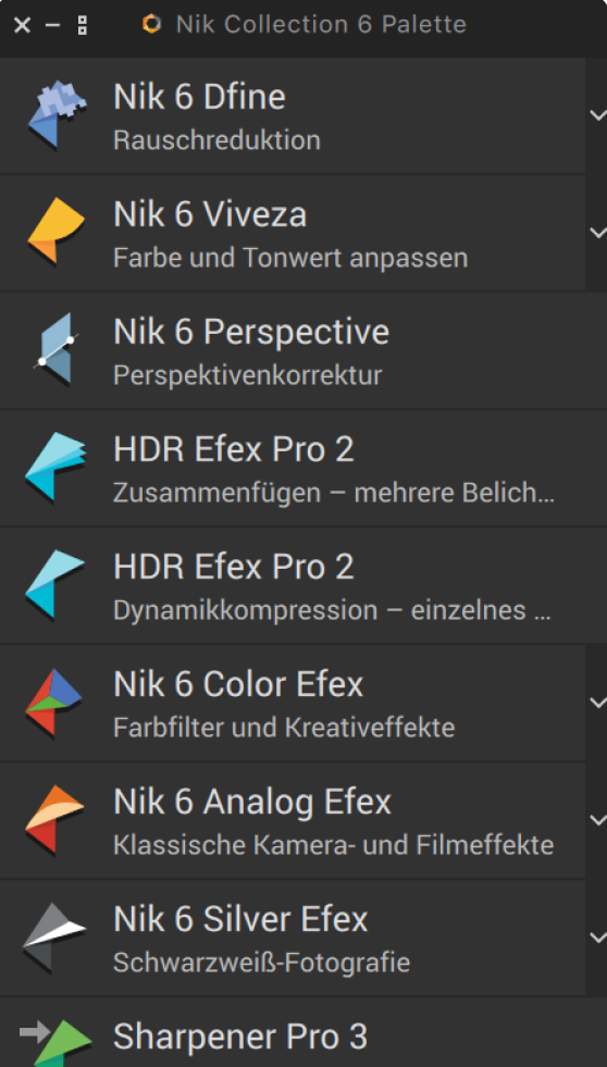 Nik Collection Plug-in-Leiste in Photoshop