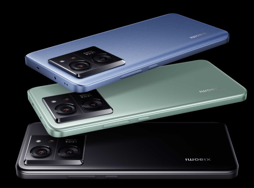 Die drei Farbvarianten der Xiaomi 13T: Alpine Blue, Meadow Green und Schwarz.